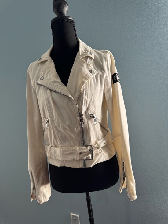 Calvin Klein Jeans Jackets & Blazers - Calvin Klein Jeans Cream Biker Jacket with Belted Waist